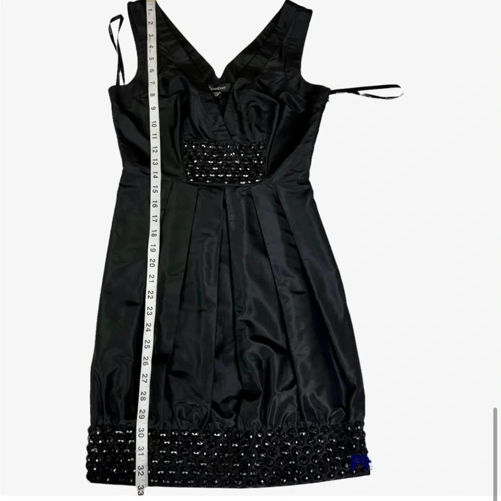 Bebe silk beaded bubble hem mini dress in black - size XS - Picture 13 of 15